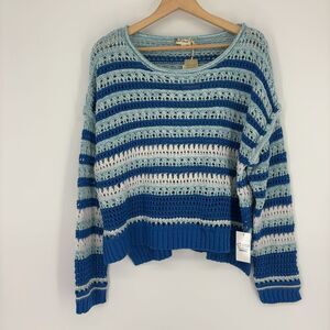hem and thread Boat Neck Side Slit Knit Sweater